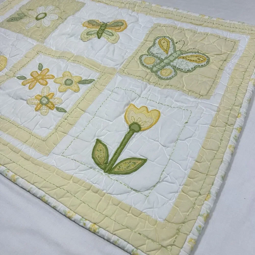 Pottery Barn Kids Quilted Pillow Sham Flowers Butterflies Patchwork Embroidered
